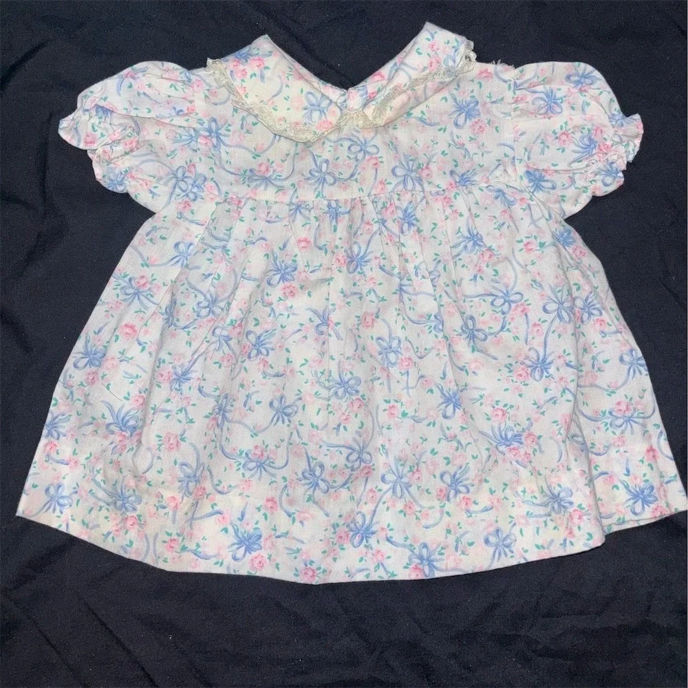 Vintage MAGGIE Baby Girl Dress 0-3 Months Pastel Floral Lace Trim grandmacore